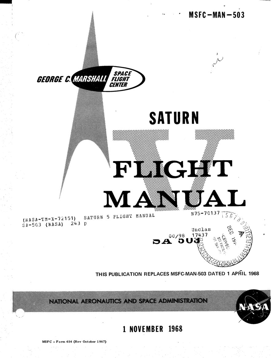 Cover of Saturn V Flight Manual SA-503 (Apollo 8)