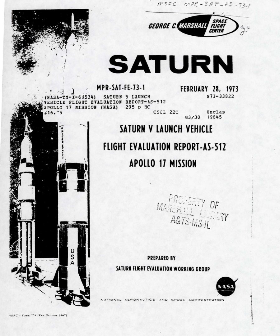 Cover of Saturn V Launch Vehicle Flight Evaluation Report, AS-512, Apollo 17 Mission