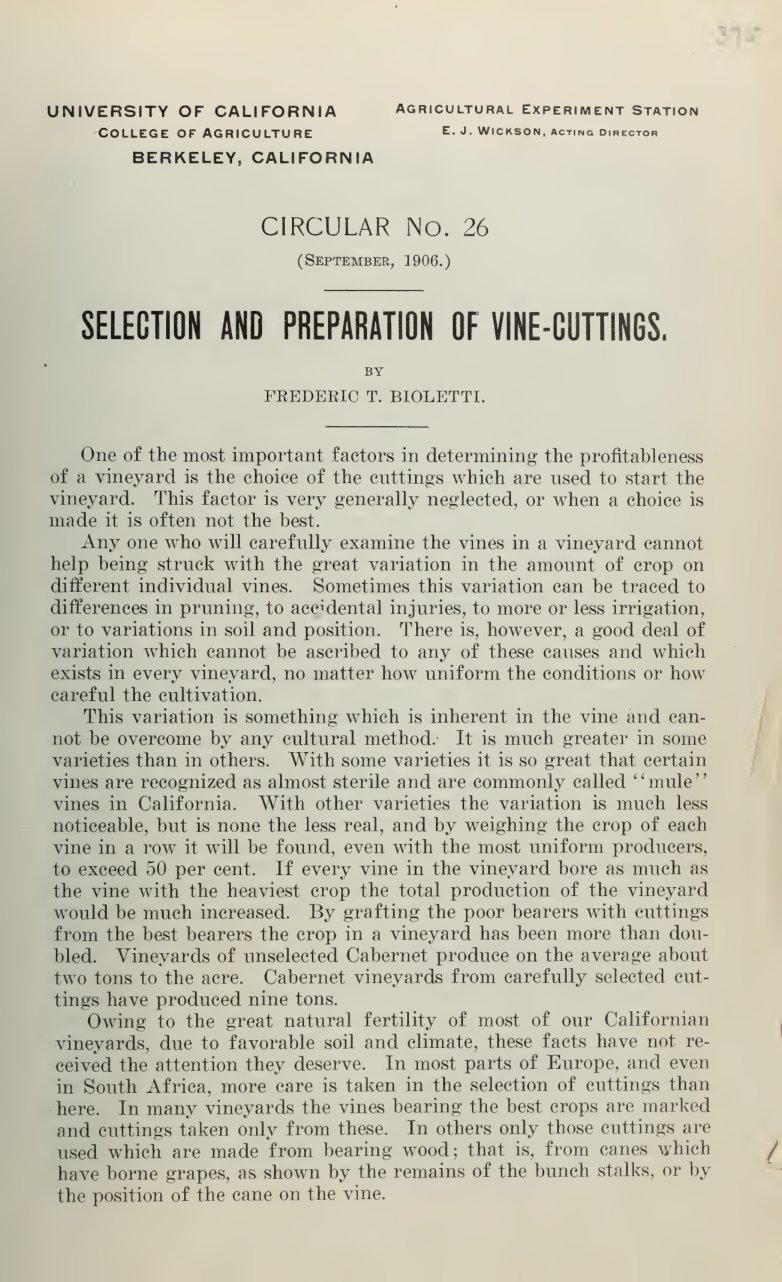 Cover of Selection and Preparation of Vine-Cuttings (University of California Agricultural Experiment Station Circular No. 26)