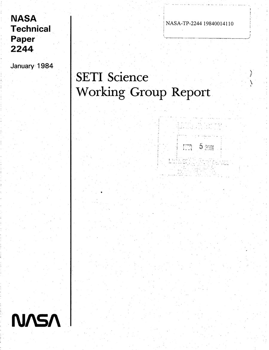 Cover of SETI Science Working Group Report