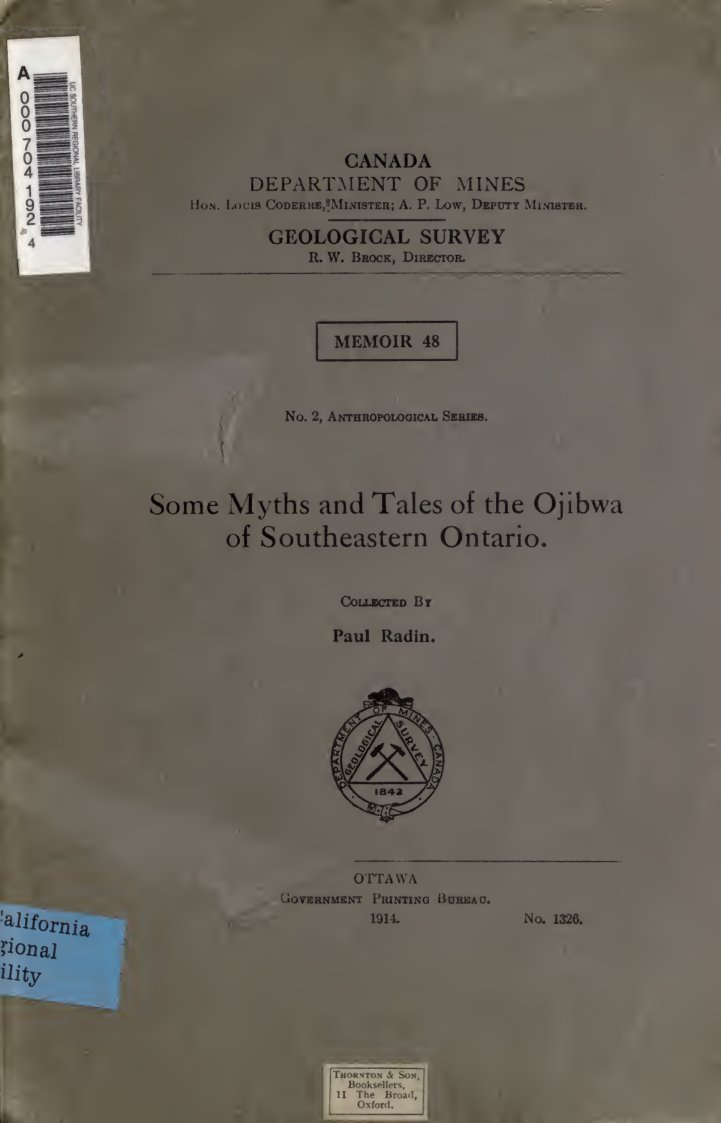 Cover of Some Myths and Tales of the Ojibwa of Southeastern Ontario