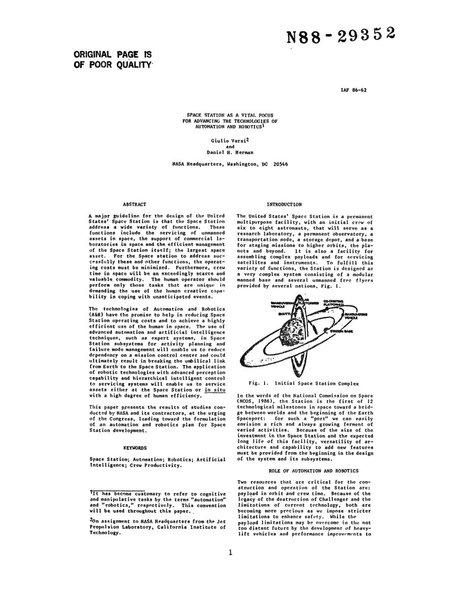 Cover of Space Station as a Vital Focus for Advancing the Technologies of Automation and Robotics