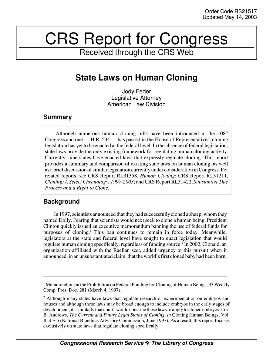 Cover of State Laws on Human Cloning