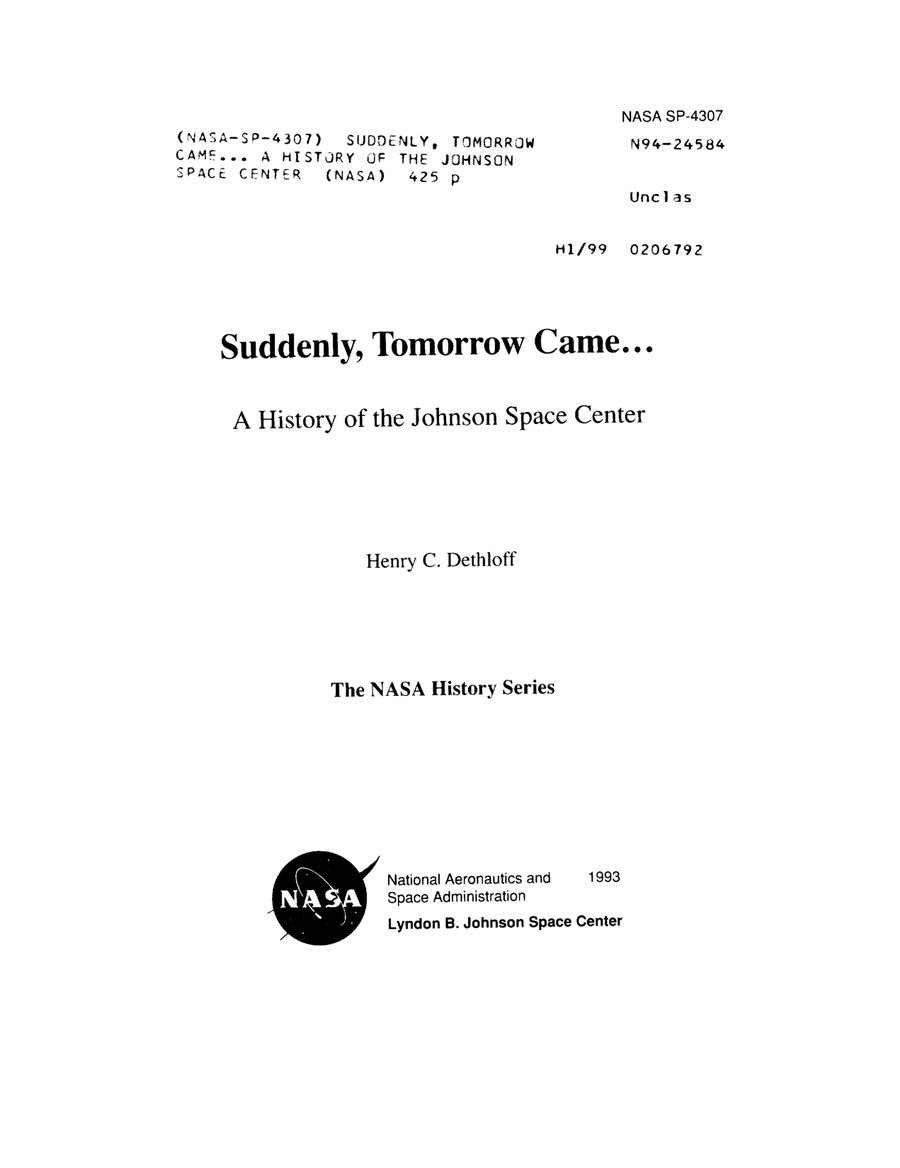 Cover of Suddenly, Tomorrow Came: A History of the Johnson Space Center (NASA SP-4307)