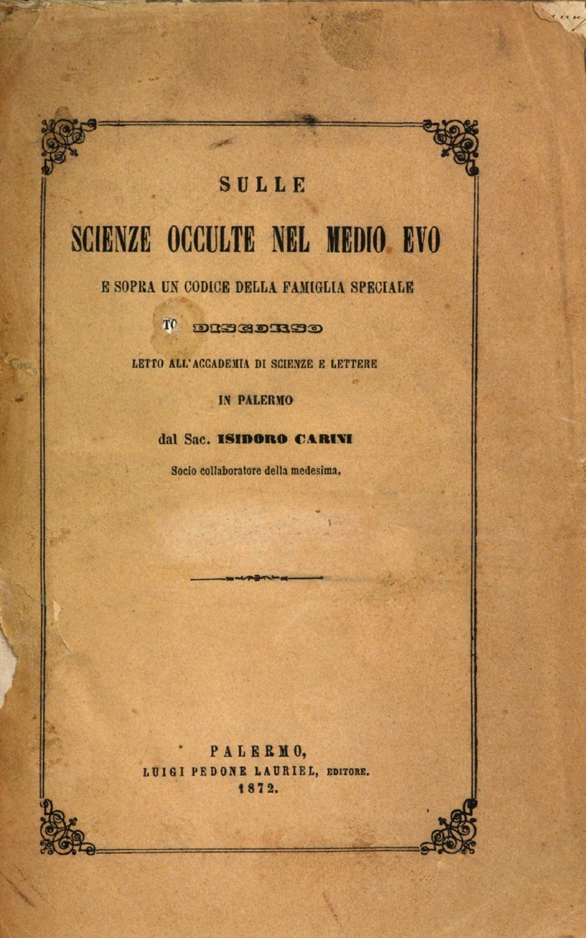 Cover of Sulle scienze occulte nel medio evo e sopra un codice della famiglia Speciale