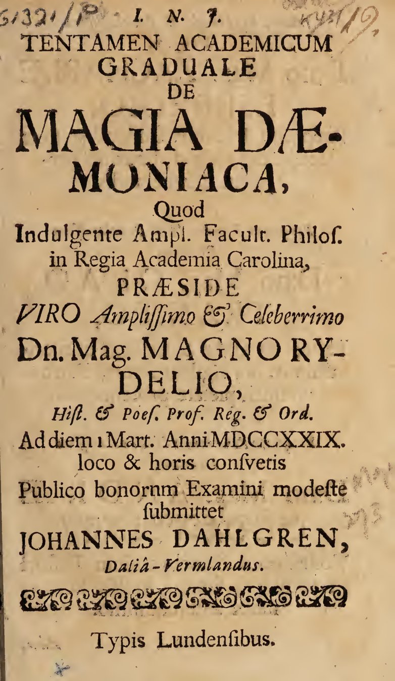 Cover of Tentamen academicum de magia daemonica (1729)