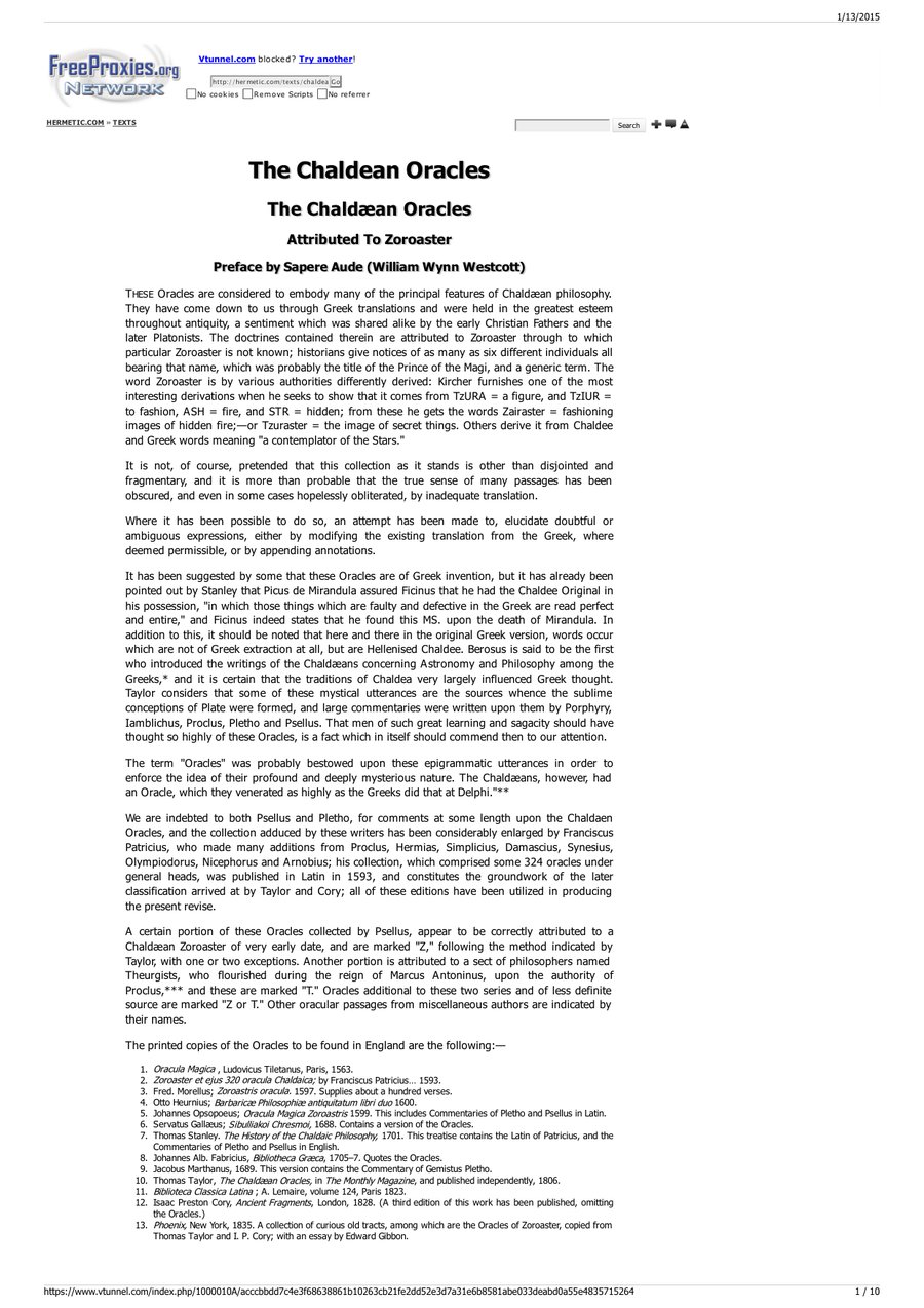 Cover of The Chaldaean Oracles of Zoroaster