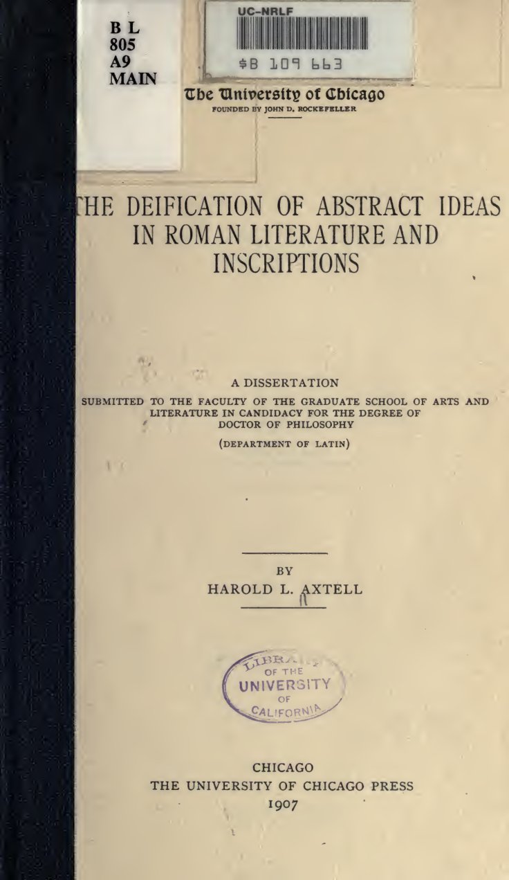 Cover of The Deification of Abstract Ideas in Roman Literature and Inscriptions