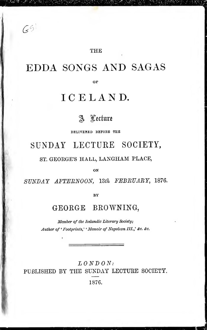 Cover of The Edda: Songs and Sagas of Iceland (A Lecture)