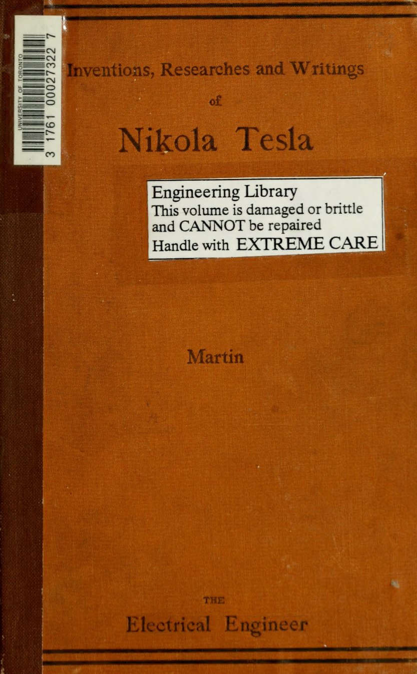 Cover of The Inventions, Researches and Writings of Nikola Tesla