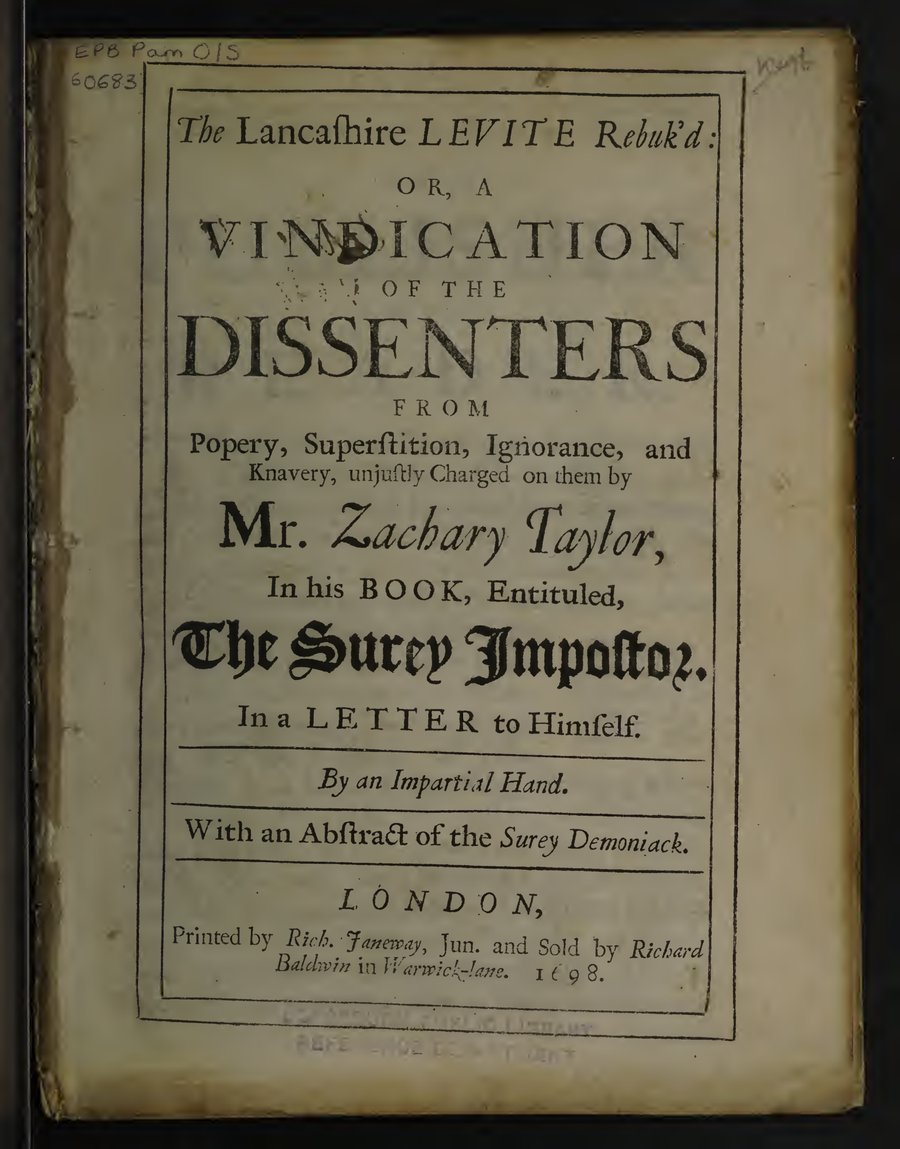 Cover of The Lancashire Levite Rebuk'd: A Vindication of the Dissenters from Popery, Superstition, Ignorance, and Knavery