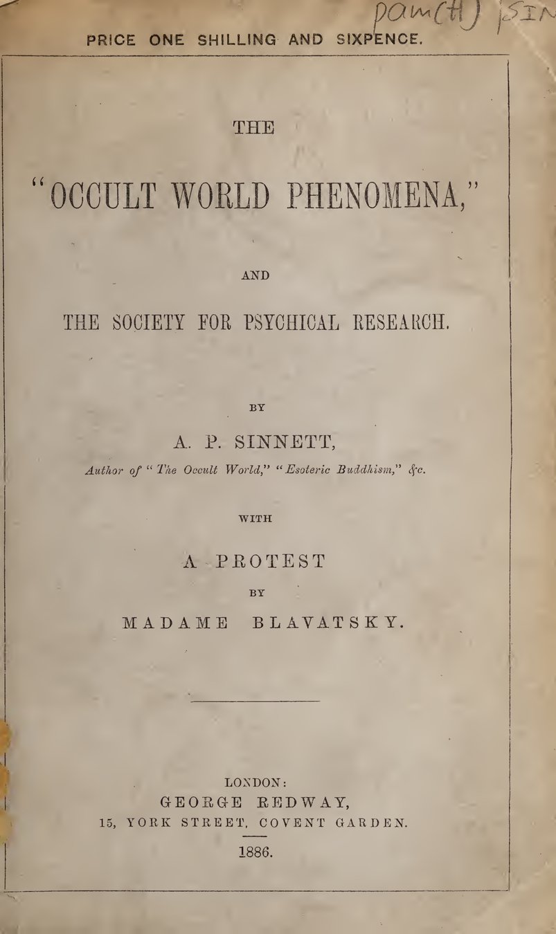 Cover of The "Occult World Phenomena" and the Society for Psychical Research