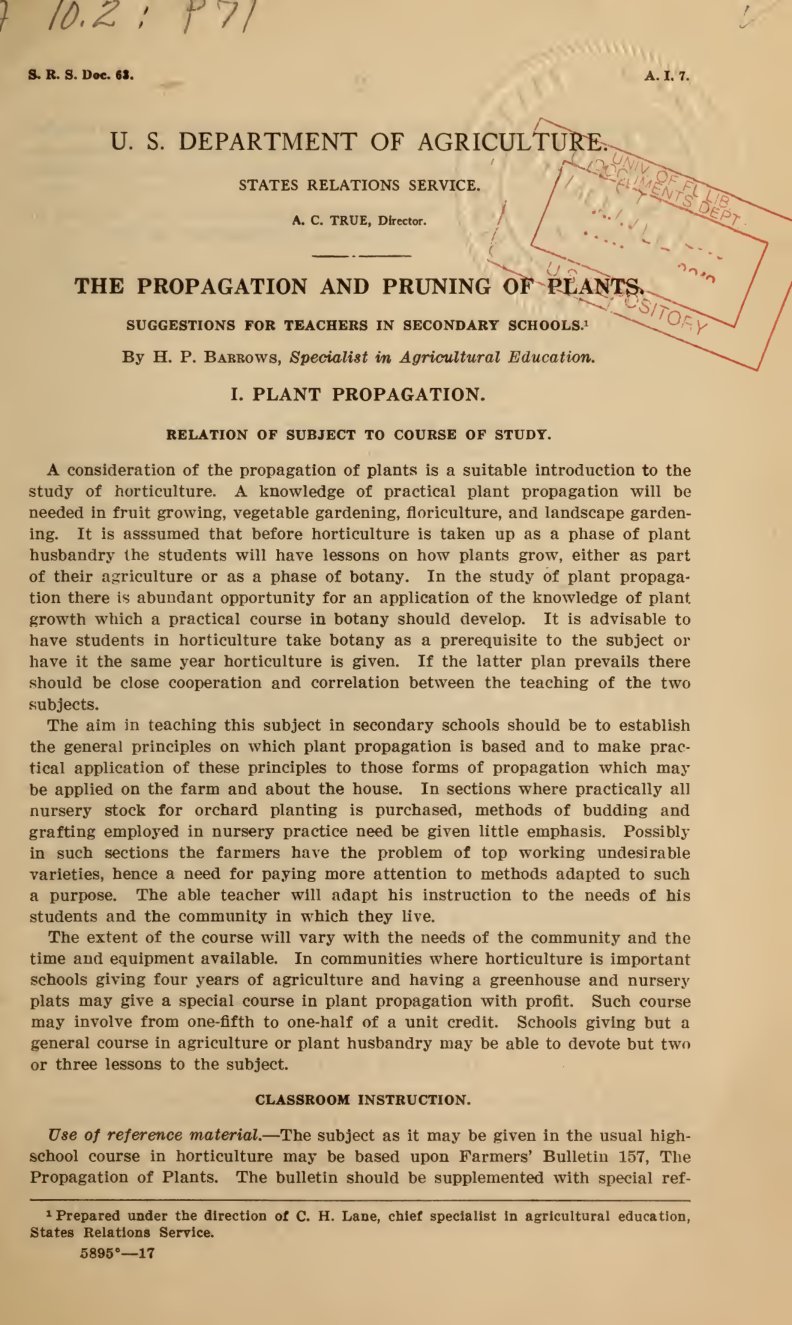 Cover of The Propagation and Pruning of Plants: Suggestions for Teachers in Secondary Schools