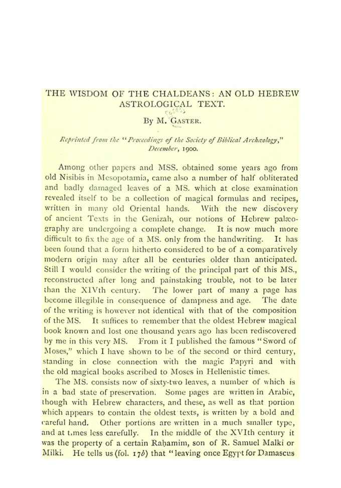 Cover of The Wisdom of the Chaldeans: An Old Hebrew Astrological Text