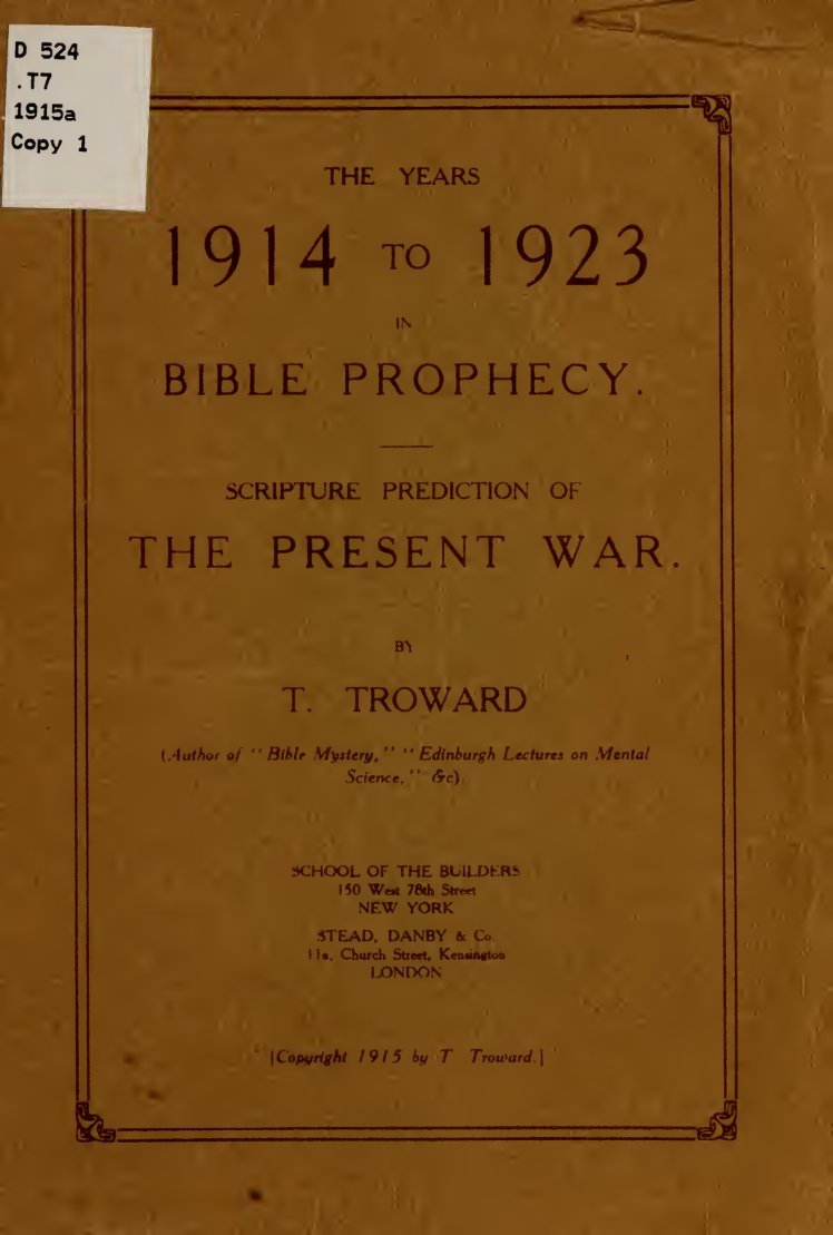 Cover of The Years of 1914 to 1923 in Bible Prophecy