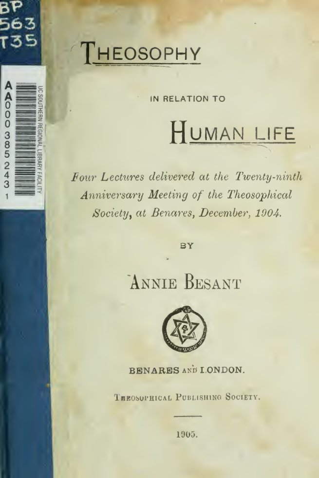 Cover of Theosophy in Relation to Human Life