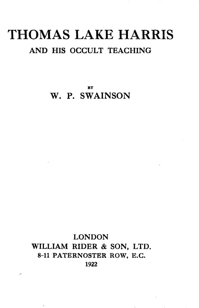 Cover of Thomas Lake Harris and His Occult Teaching