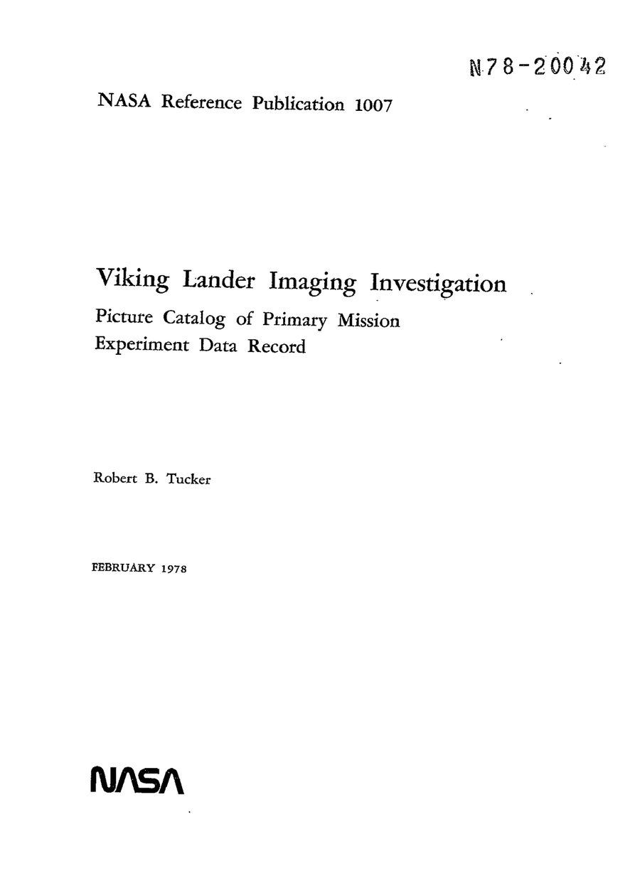 Cover of Viking Lander Imaging Investigation: Picture Catalog of Primary Mission Experiment Data Record