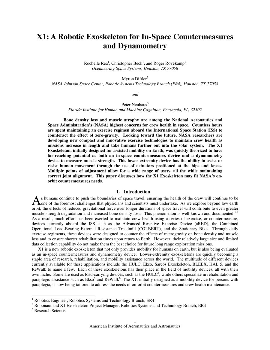 Cover of X1: A Robotic Exoskeleton for In-Space Countermeasures and Dynamometry
